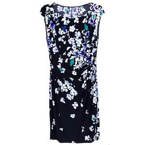 Shelby & Palmer Women Sheath Dress, Side Ruched Detail, Sleeveless, Floral Black